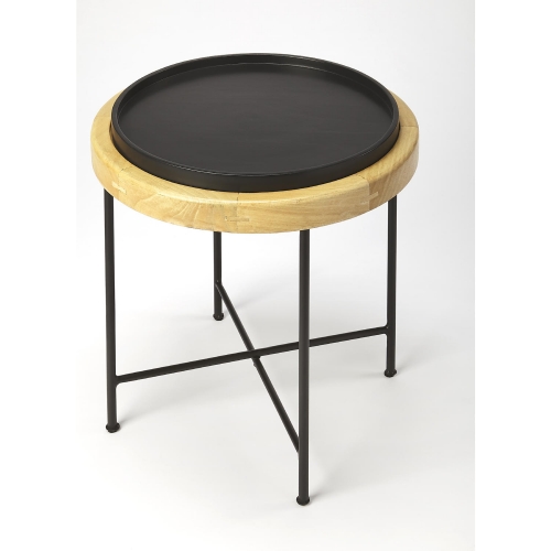 Rochester Accent Side Table in Wood & Black Metal