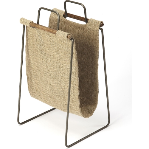 Idaho Magazine Holder Basket in Burlap & Metal