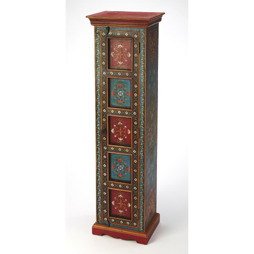 Amir Tall Cabinet in Hand Painted Multicolor Floral Pattern Wood