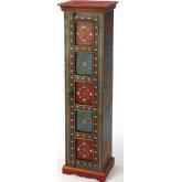 Amir Tall Cabinet in Hand Painted Multicolor Floral Pattern Wood