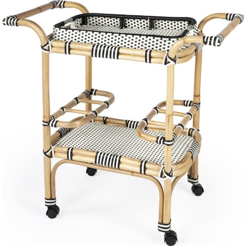 Selena Bar Cart in Black & White Poly & Rattan