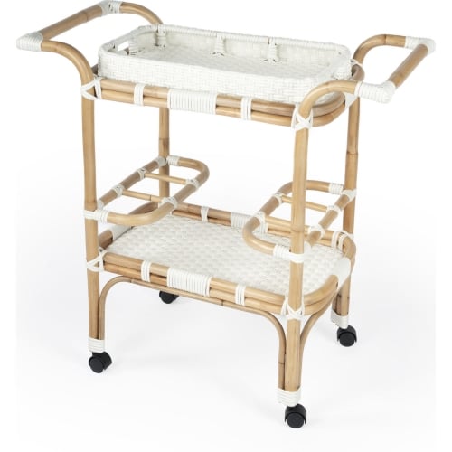 Selena Bar Cart in White Poly & Rattan