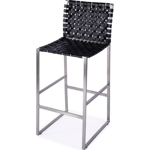 Urban 28" Bar Stool in Black Woven Leather & Iron