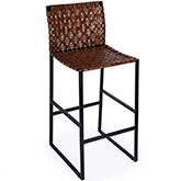 Urban Bar Stool in Brown Woven Leather & Black Metal