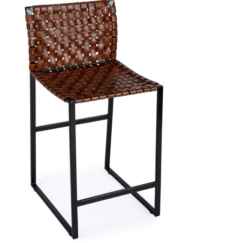 Urban 25" Counter Stool in Brown Woven Leather & Black Iron