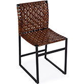 Urban Dining Chair in Brown Woven Leather & Black Metal