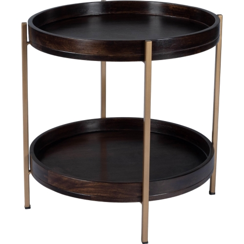 Damirra Side Table in Dark Brown Wood & Antique Gold Metal