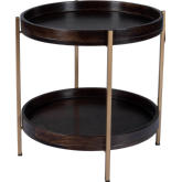 Damirra Side Table in Dark Brown Wood & Antique Gold Metal