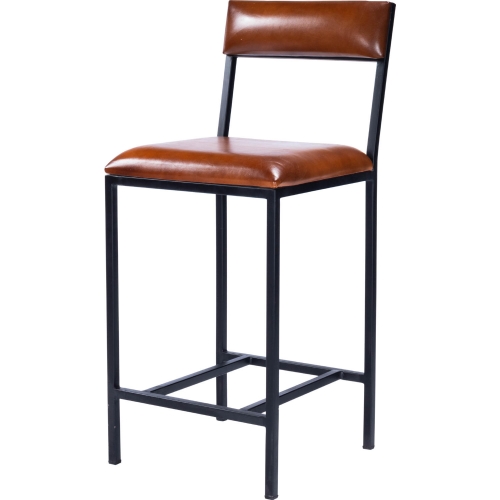 Lazarus Counter Stool in Brown Leather & Black Metal