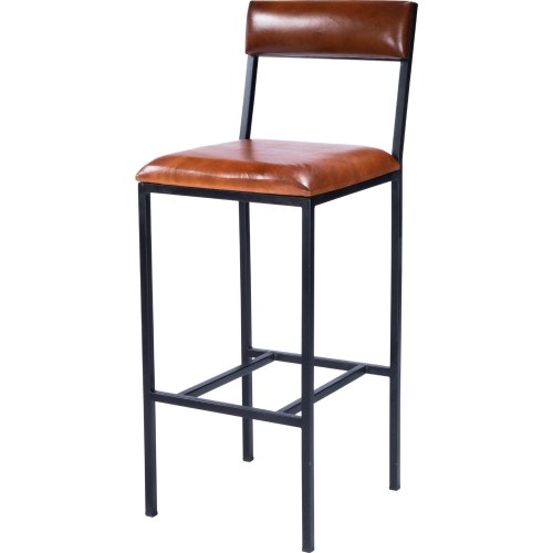 Lazarus Bar Stool in Brown Leather & Black Metal