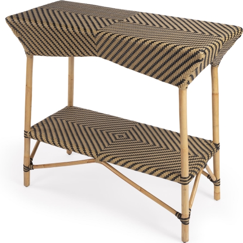 Ciel Bar Cart in Rattan w/ Beige & Black Diamond Poly