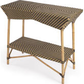 Ciel Bar Cart in Rattan w/ Beige & Black Diamond Poly