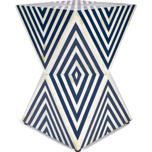 Anais End Table in Navy Blue & White Geometric Bone Inlay