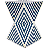 Anais End Table in Navy Blue & White Geometric Bone Inlay