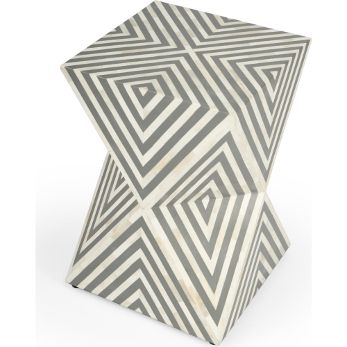 Anais End Table in Gray & White Geometric Bone Inlay