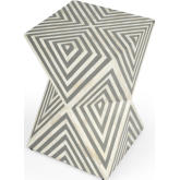 Anais End Table in Gray & White Geometric Bone Inlay