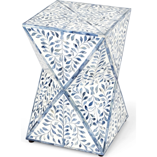 Anais End Table in Sky Blue & White Floral Bone Inlay