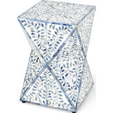 Anais End Table in Sky Blue & White Floral Bone Inlay