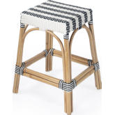 Robias Counter Stool in Navy Blue & White Poly & Rattan