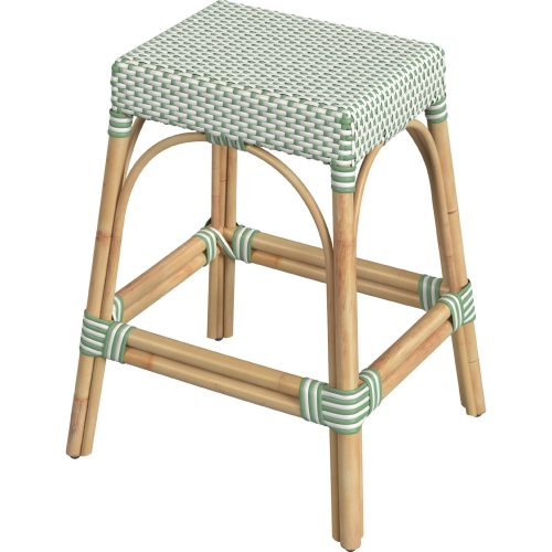 Tobias 24.5"H Counter Stool in White & Green Poly & Rattan