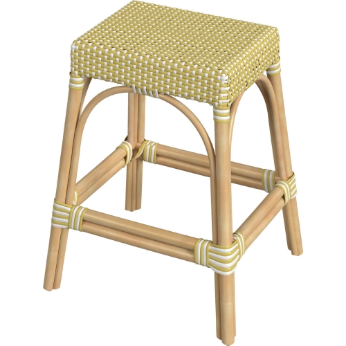 Tobias 24.5"H Counter Stool in White & Yellow Poly & Rattan