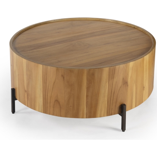 Tori Round Coffee Table in Teak Wood & Black Metal