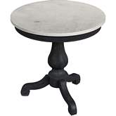 Danielle 24" Round Pedestal Side Table in Off White Marble & Washed Black Wood