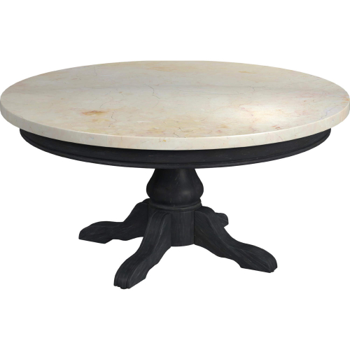 Danielle 38" Round Pedestal Coffee Table in Off White Marble & Washed Black Wood