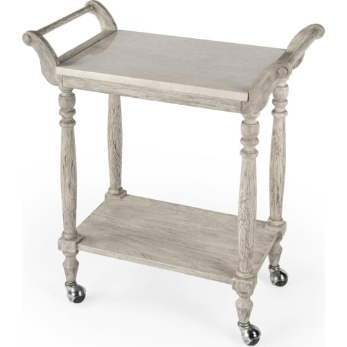 Danielle Serving Cart in Rustic Gray & Ivory Marble