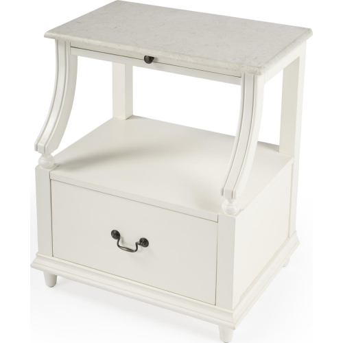 Danielle Nightstand in White & Ivory Marble