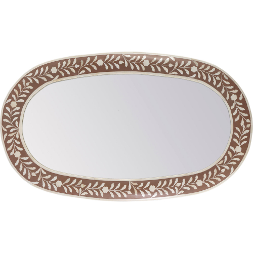 Trubadur Oval Wall Mirror in Distressed Wood & White Inlay