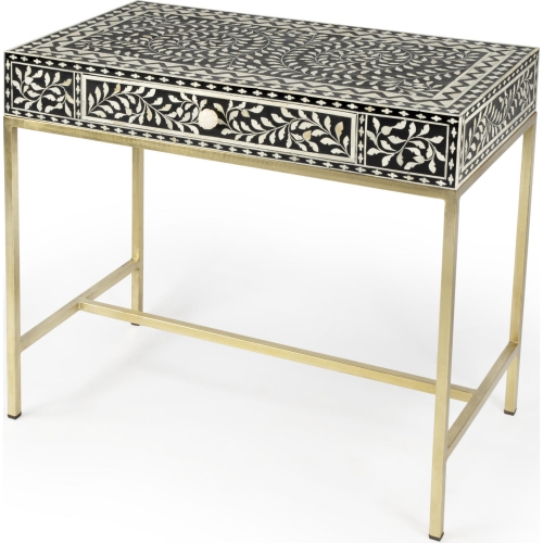 Perilla Writing Desk in Black & White Bone Inlay