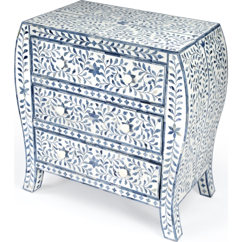 Trubadur 3 Drawer Chest in Blue & White Bone Inlay