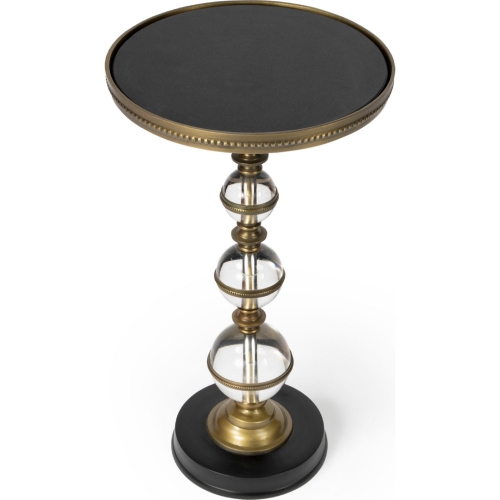 Forella Pedestal End Table in Black Granite, Bronze & Acrylic