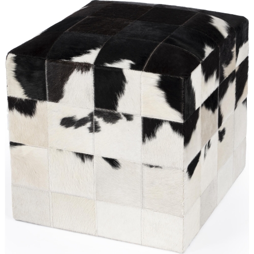 Victorian Ottoman in Black & White Leather