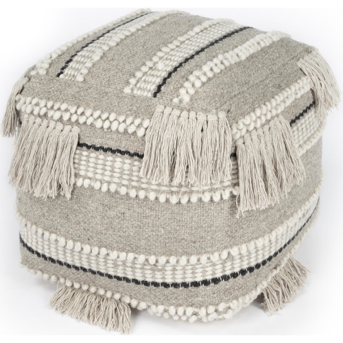 Realisa Woven Pouf Ottoman in Gray, White & Black