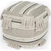 Realisa Woven Pouf Ottoman in Gray, White & Black