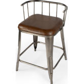 Coriander Counter Stool in Brown Leather & Iron