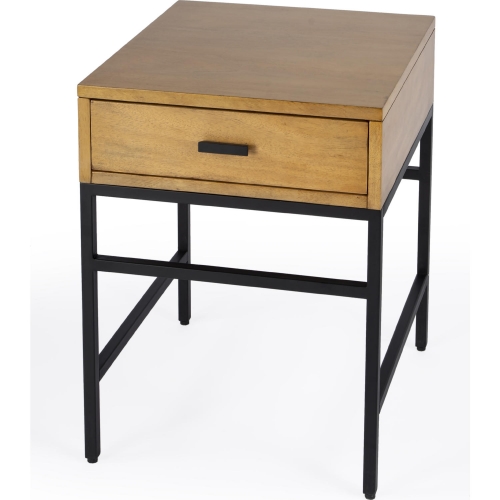 Hans 1 Drawer End Table in Wood & Black Iron