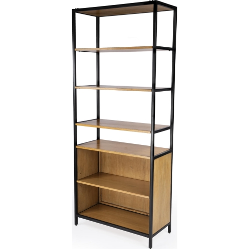 Hans Etagere Bookcase with Doors in Wood & Black Iron