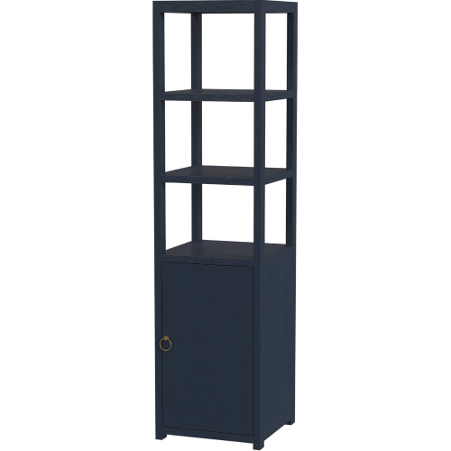 Lark 3 Tier 1 Door Narrow Etagere Bookcase in Navy Blue Finish Wood