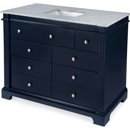 Harley 48" Single Bathroom Vanity in Navy Blue Wood & Marble