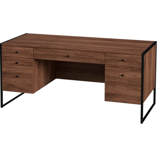 Drake 2 Drawer Writing Desk in Medium Brown Wood & Iron