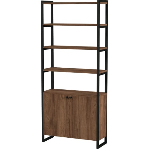 Drake 73" Two Door Bookcase Etagere in Medium Brown Finish Wood