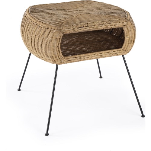 Coralitta End Table in Natural Rattan & Iron