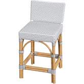 Serienna Low Back 24.5"Counter Stool in White & Gray PE Rattan & Natural Rattan