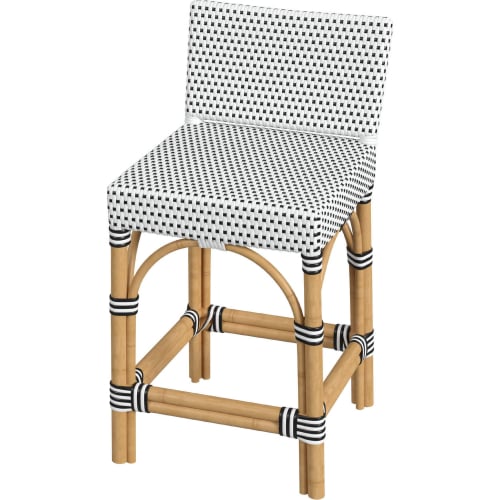 Serienna Low Back 24.5"Counter Stool in Black & White PE Rattan & Natural Rattan