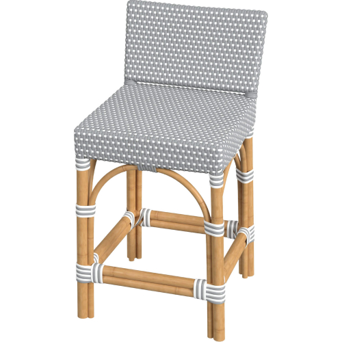 Serienna Low Back 24.5" Counter Stool in Gray & White PE Rattan & Natural Rattan