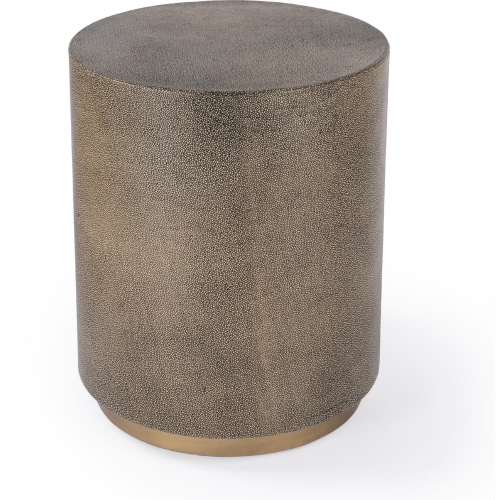 Olenka Round Side Table in Brown Leather & Brass