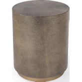 Olenka Round Side Table in Brown Leather & Brass